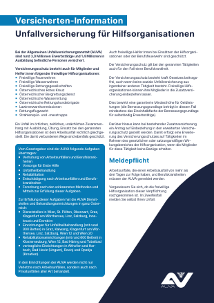 Titelblatt der Broschüre Versicherten Information Unfallversicherung für Hilfsorganisationen