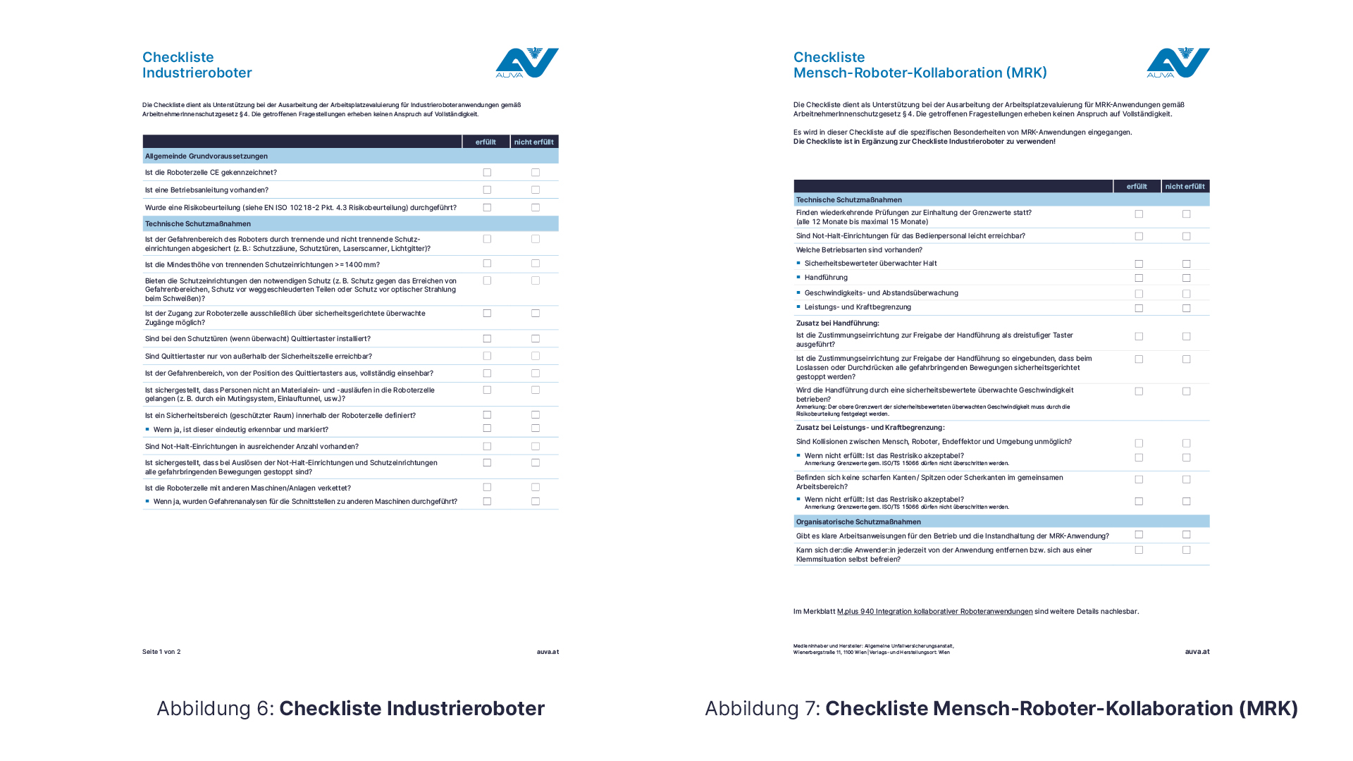 Abbildungen von zwei AUVA-Checklisten