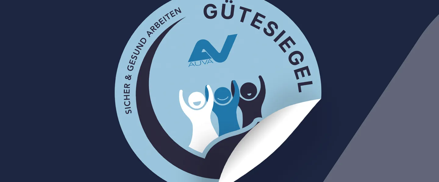 Abbildung des AUVA-Gütesiegel-Logos als 3D-Sticker Abbildung des AUVA-Gütesiegel-Logos als 3D-Sticker
