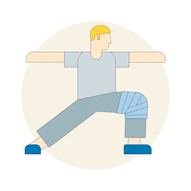Grafische Darstellung zum Thema Rehabilitation mit einem Reha-Patienten, der Übungen macht	  Grafische Darstellung zum Thema Rehabilitation mit einem Reha-Patienten, der Übungen macht