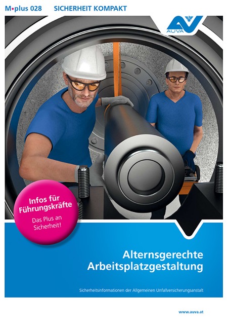 Titelbild des Merkblattes "M.plus 028 Alternsgerechte Arbeitsplatzgestaltung"