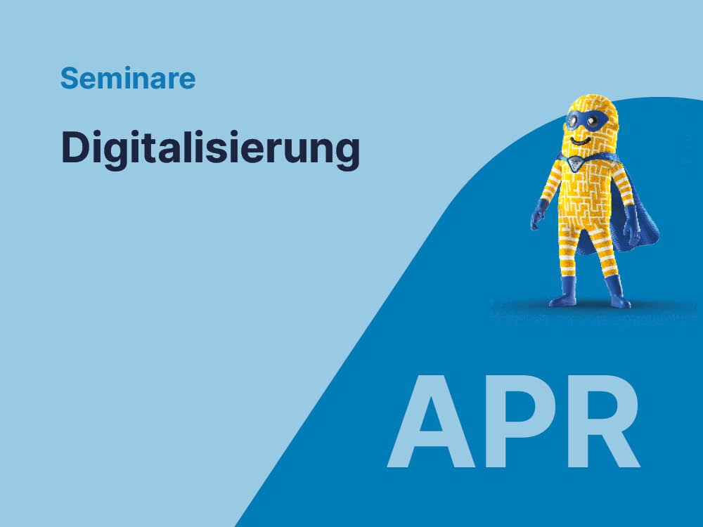 Ankündigungssujet für ein AUVA-Seminar aus der Digitalisierungs-Kampagne mit dem Präventina-Maskottchen