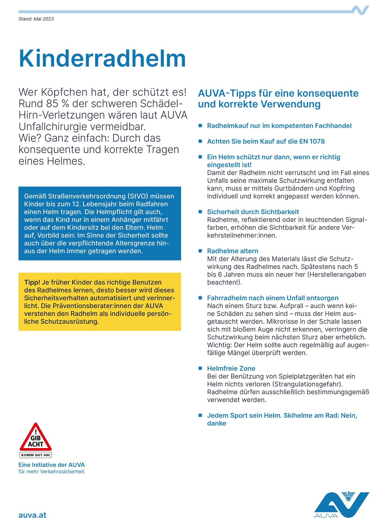 Infoblatt "Kinderradhelm"