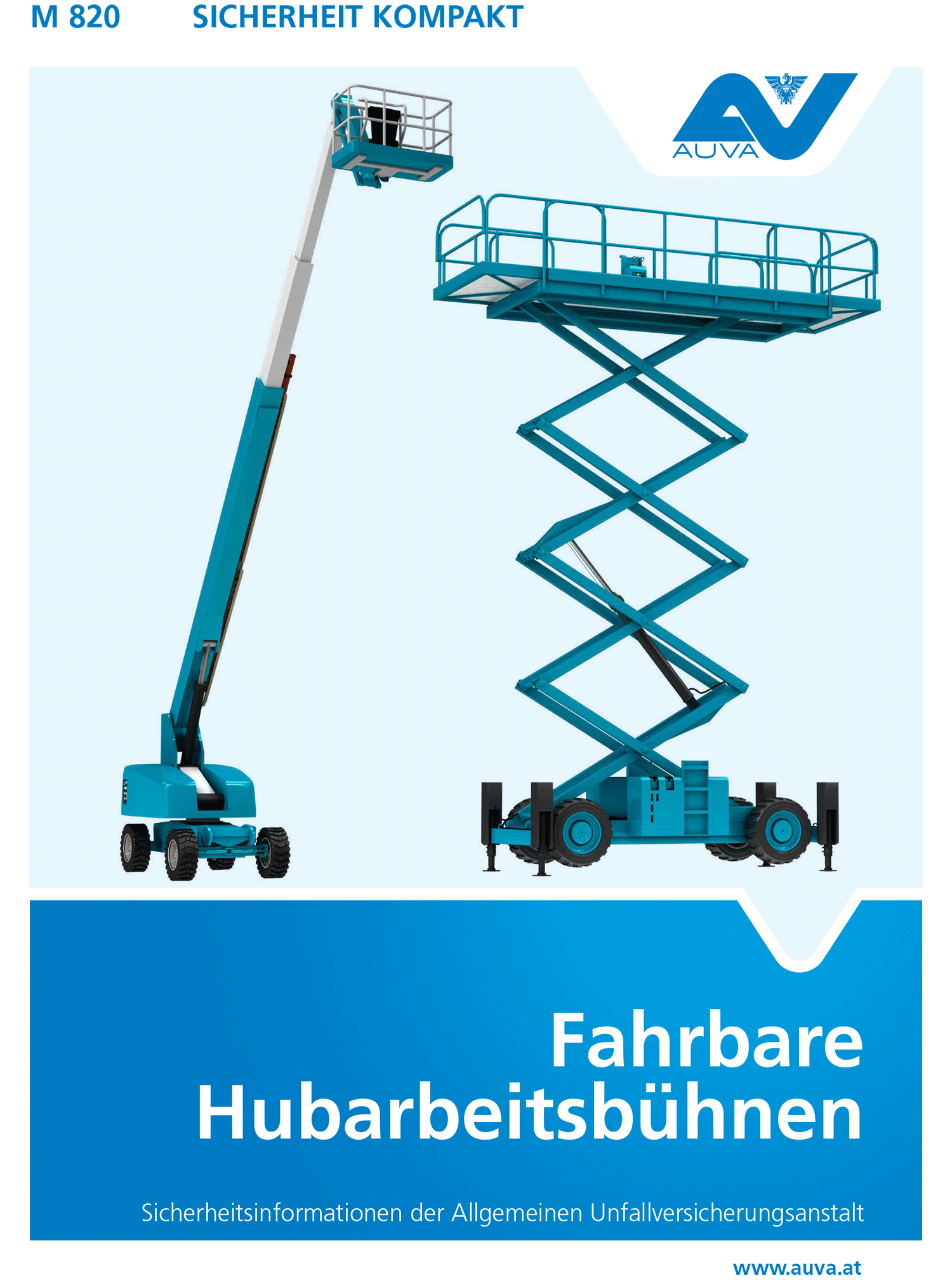 Titelbild des Merkblattes "M 820 Fahrbare Hubarbeitsbühnen"