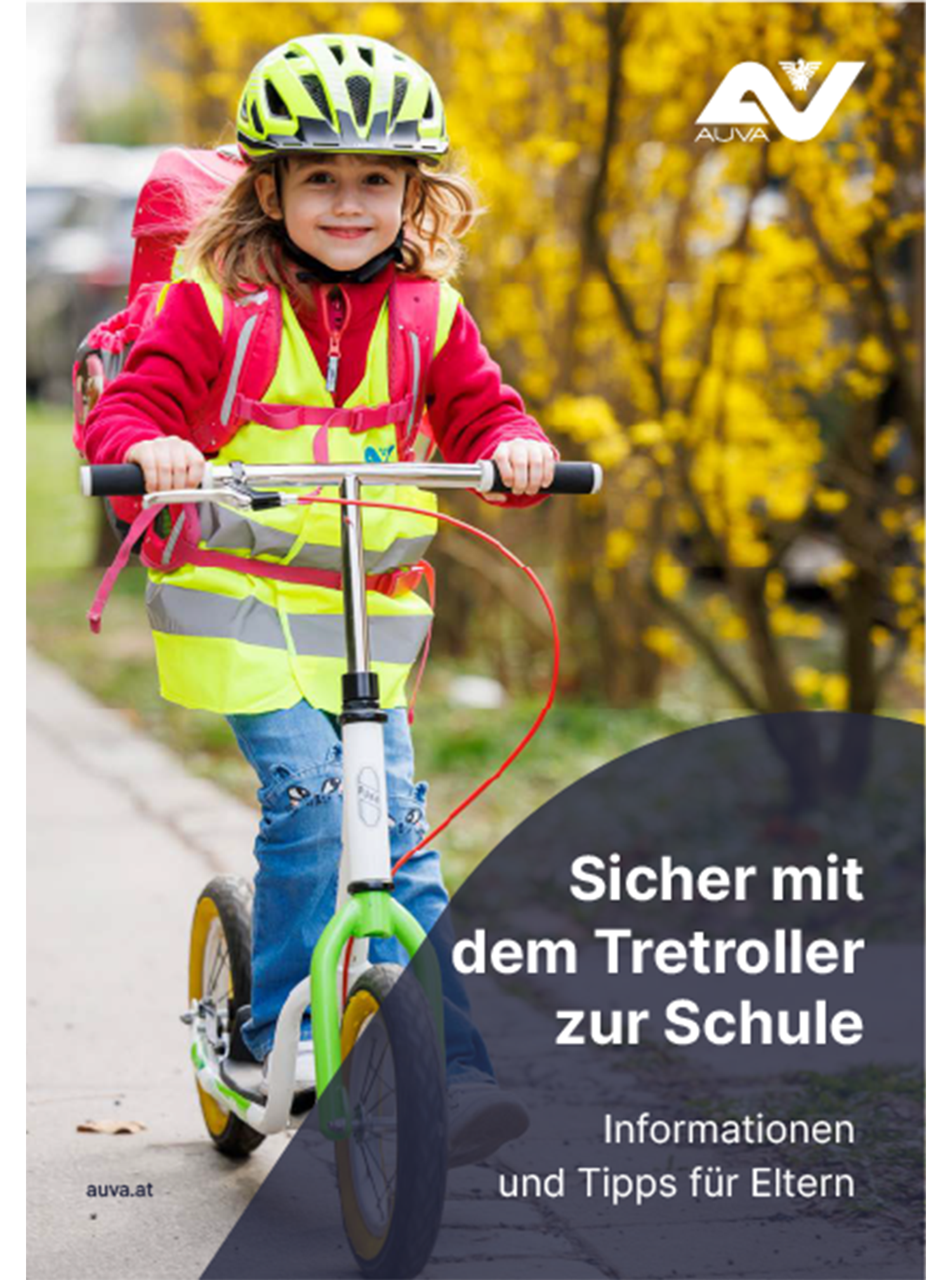 Titelbild der Elternbroschüre "Sicher mit dem Tretroller zur Schule"