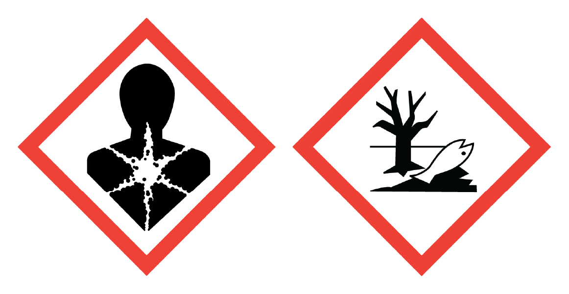 GHS-Gefahrenpiktogramme Gesundheitsgefahr und Umwelt nebeneinander