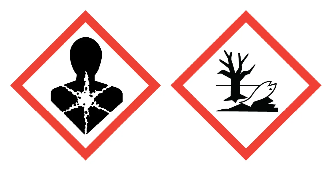 Exploding Man Fish GHS GHS-Gefahrenpiktogramme Gesundheitsgefahr und Umwelt nebeneinander