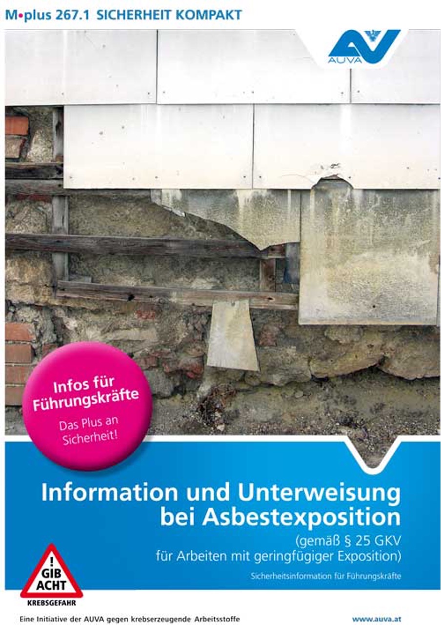 Titelbild des Merkblattes "M.plus 267.1 Information und Unterweisung bei Asbestexposition"