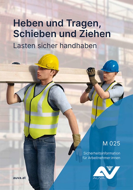 Titelbild des Merkblattes "M 025 Heben und Tragen, Schieben und Ziehen"