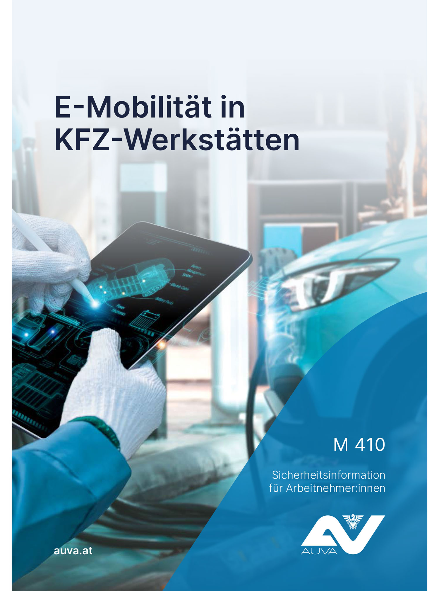 Titelbild Merkblatt "M 410 E-Mobilität in KFZ-Werkstätten"